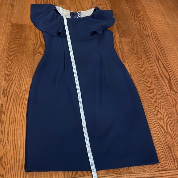 STATEMENT lace ruffled deep V BACK midi dress cocktail ruffled neckline Navy 10 - Picture 9 of 12